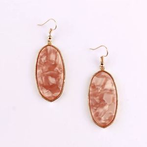 Gold titanium and solid coral marbled boho drop earrings new large